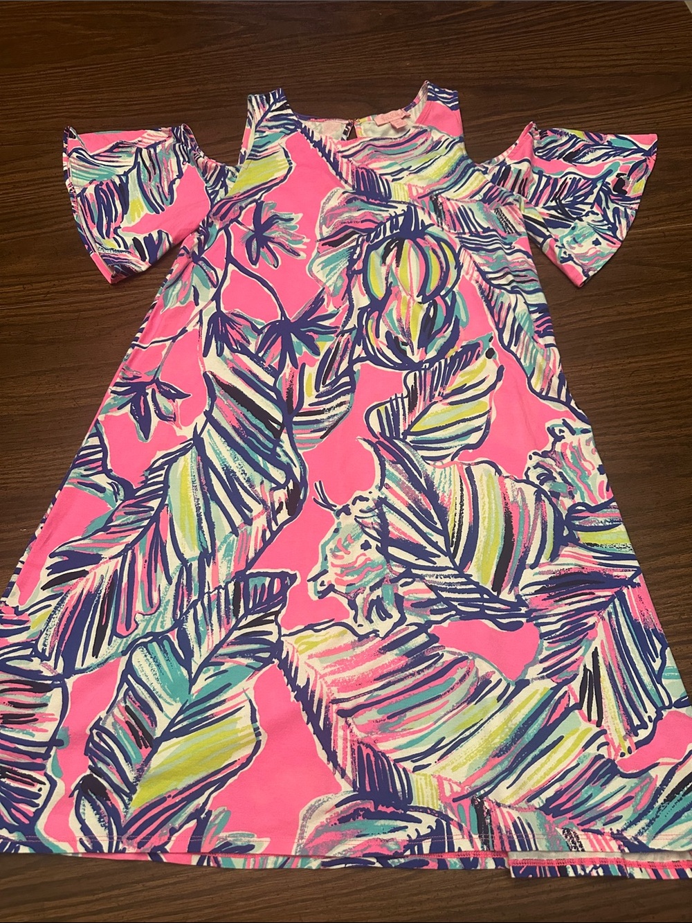 Lilly Pulitzer Pink Tropical Cold-Shoulder Dress
